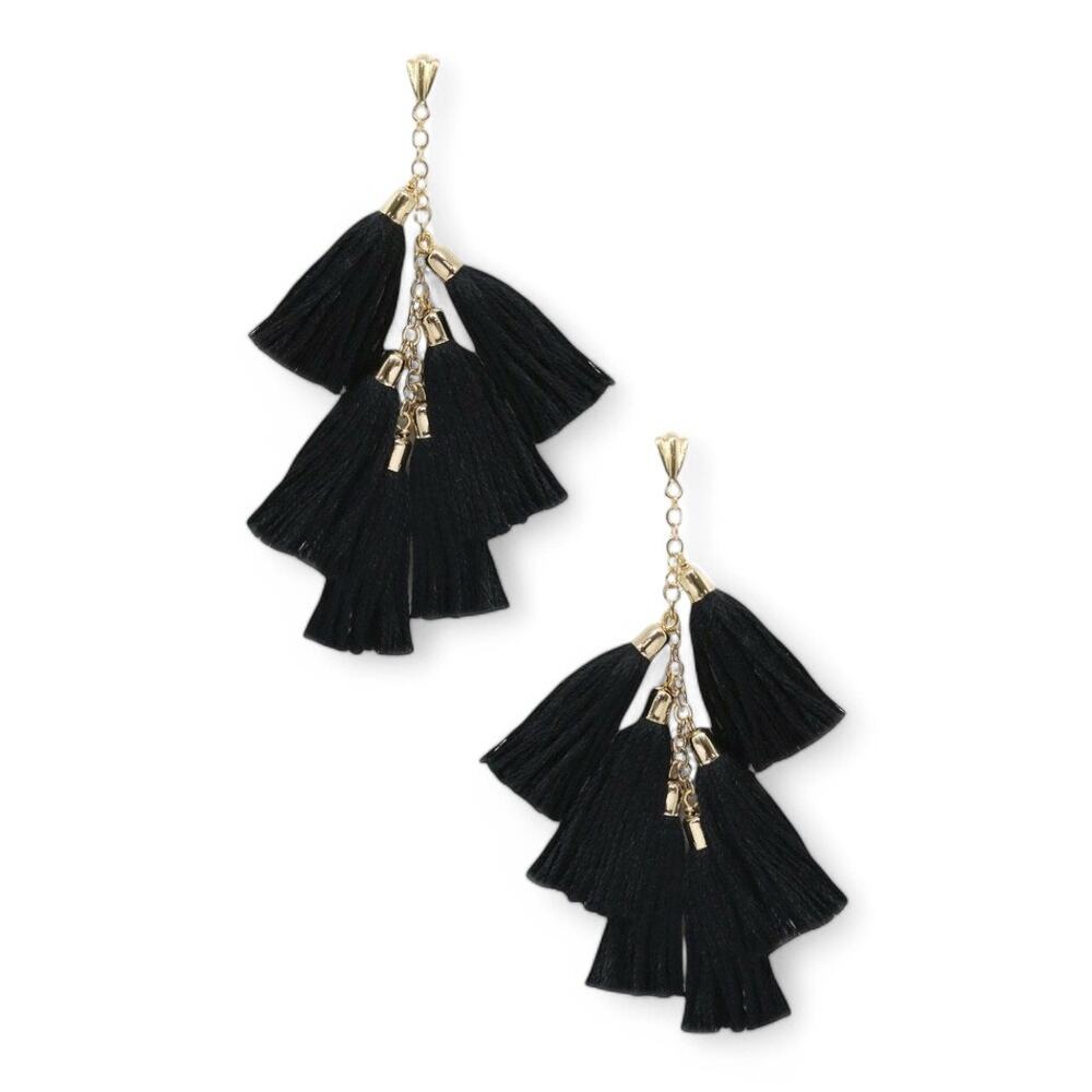 Ettika Daydreamer Earrings Black and Gold Thread Tassel Dangle